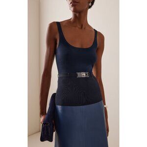 Brandon Maxwell The Julia Belted Knit Tank Top Navy Blue Size Small NWT